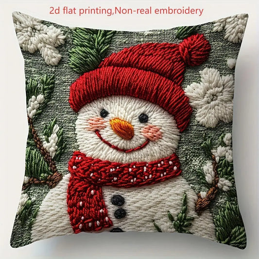 Housse Coussin Noël Lin - Décoration Canapé Renne Lapin Festif - BMYANY