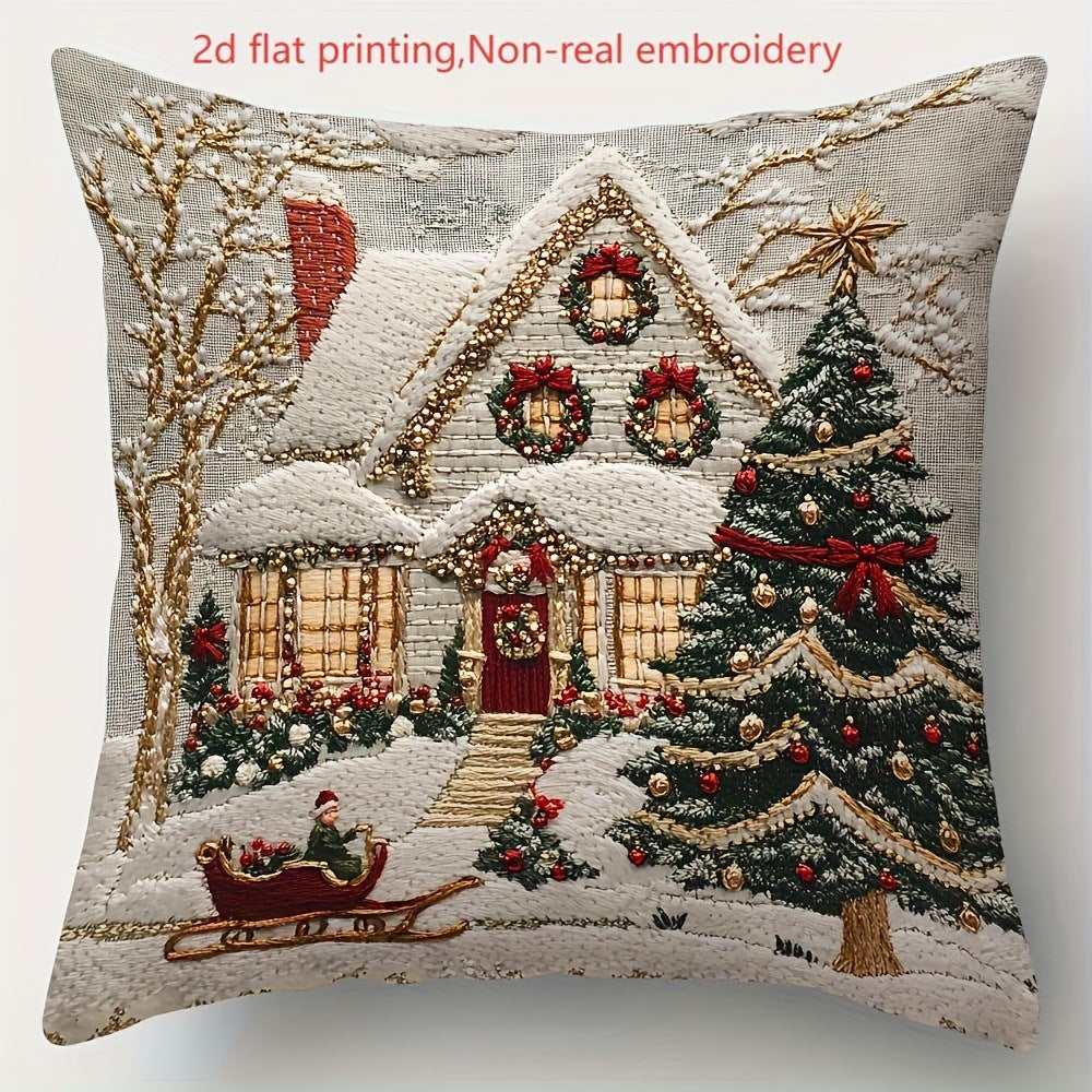Housse Coussin Noël Lin - Décoration Canapé Renne Lapin Festif - BMYANY