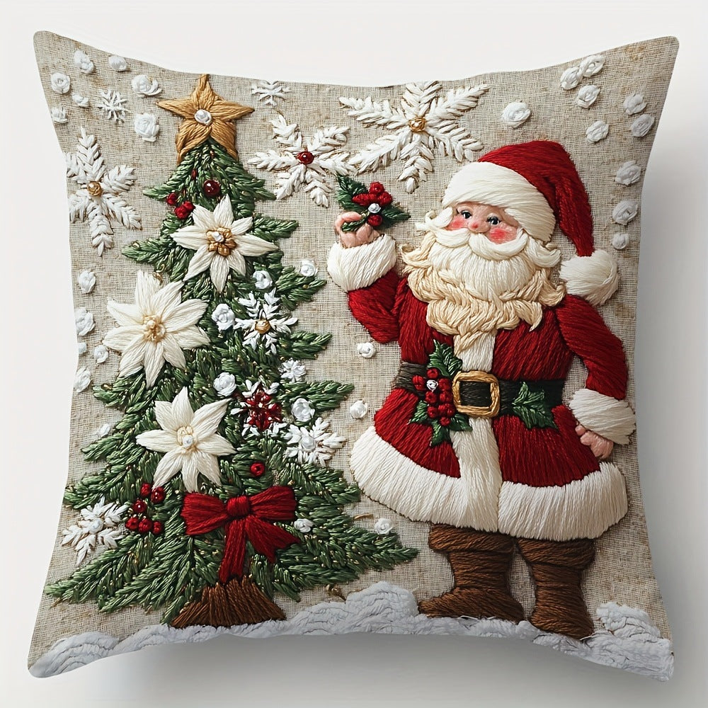 Housse Coussin Noël Lin - Décoration Canapé Renne Lapin Festif - BMYANY