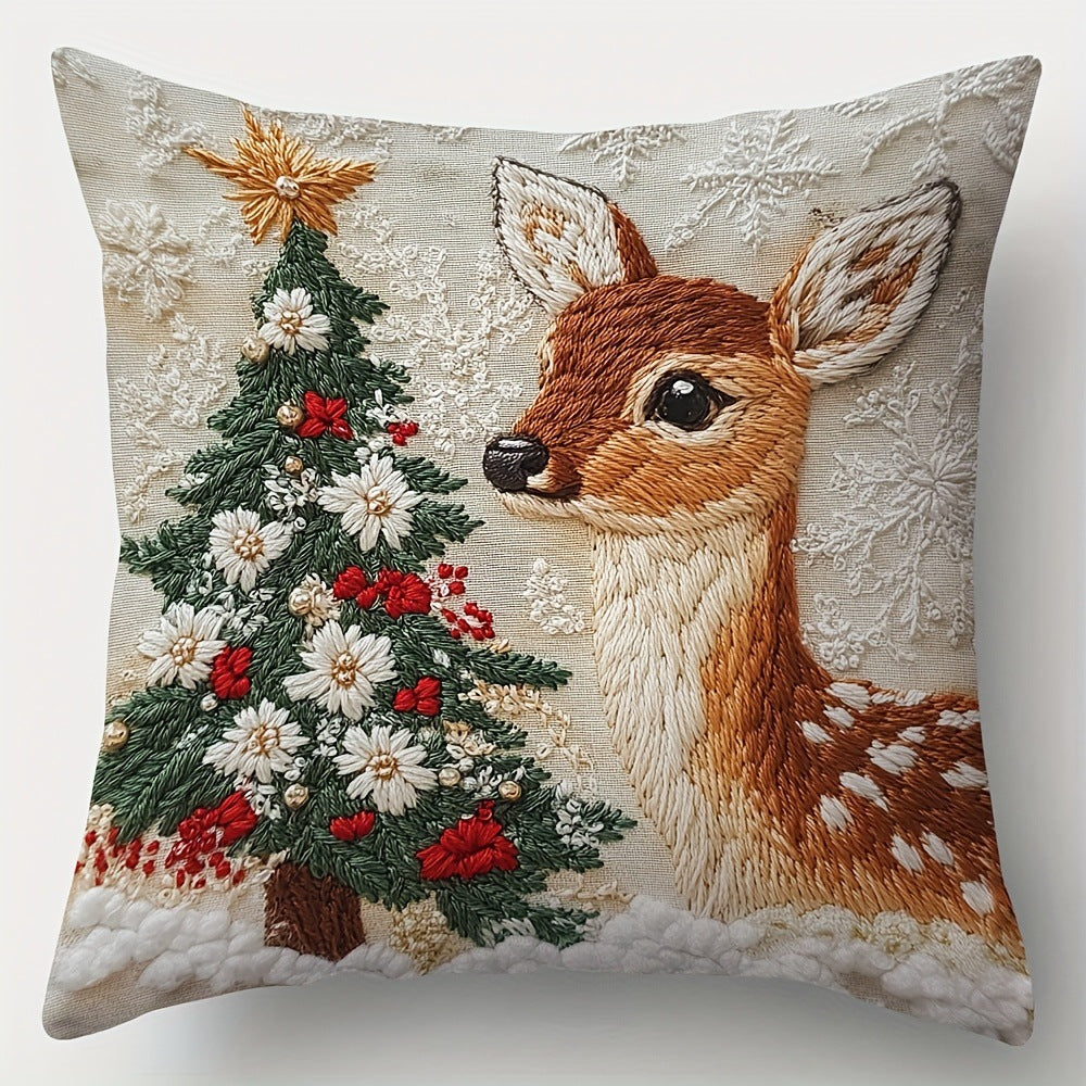 Housse Coussin Noël Lin - Décoration Canapé Renne Lapin Festif - BMYANY