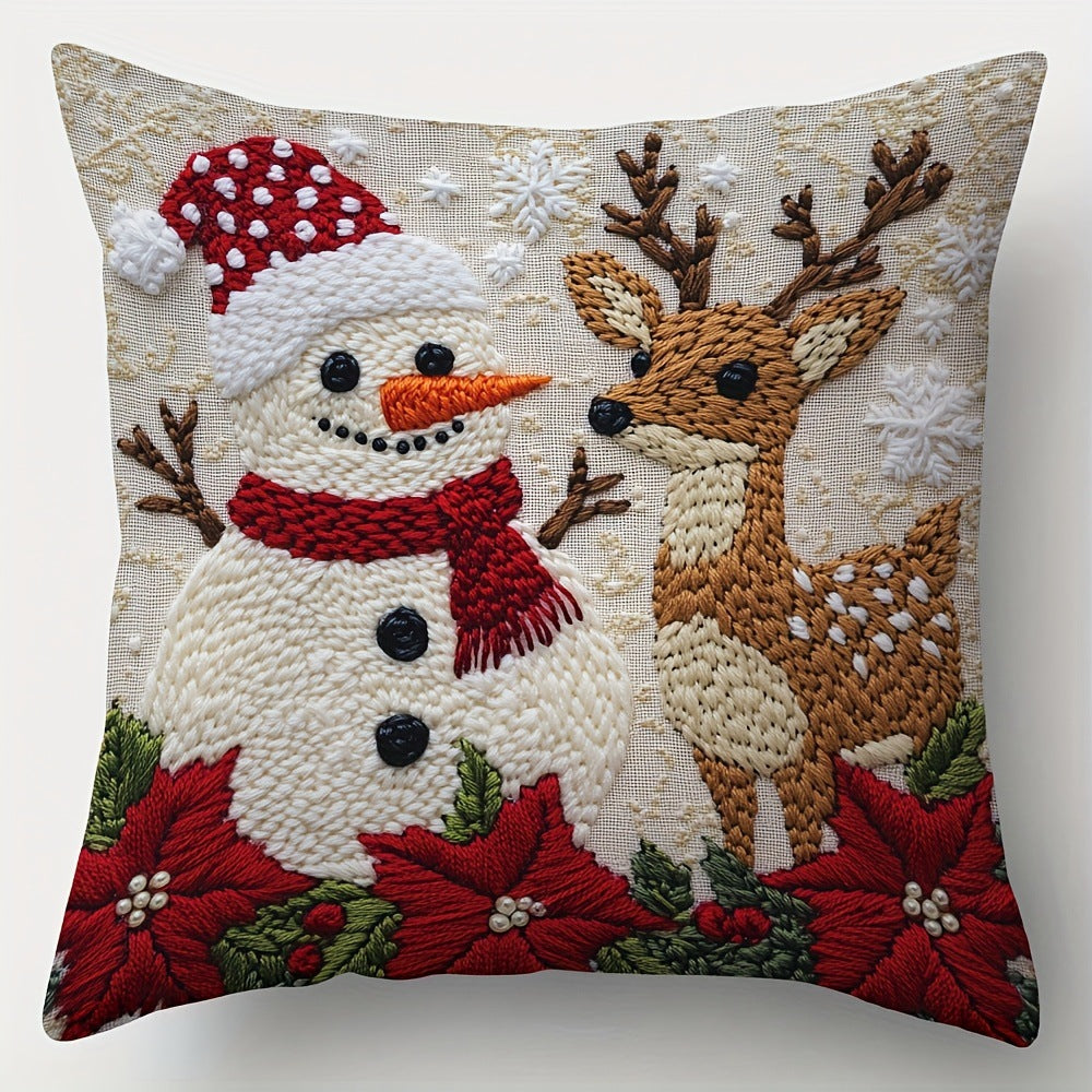 Housse Coussin Noël Lin - Décoration Canapé Renne Lapin Festif - BMYANY