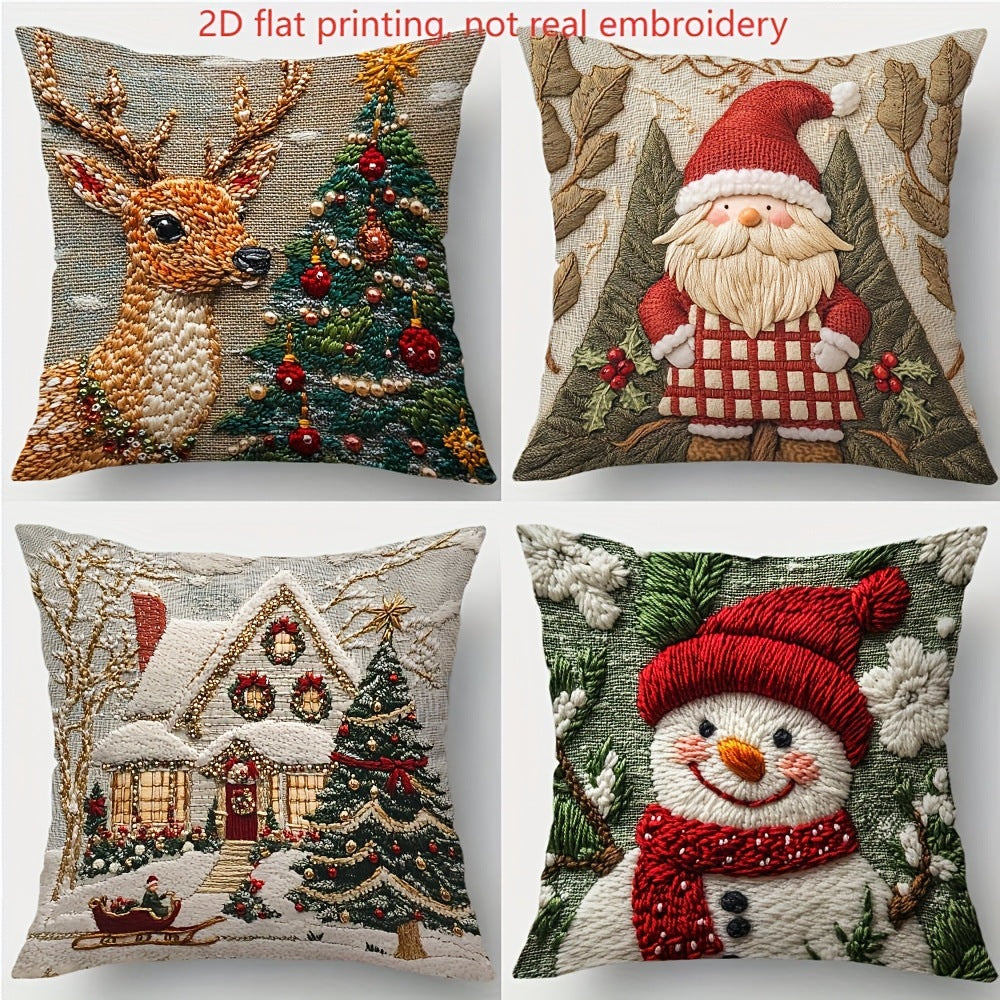Housse Coussin Noël Lin - Décoration Canapé Renne Lapin Festif - BMYANY