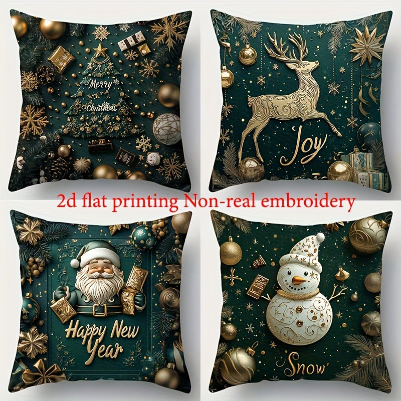 Housse Coussin Noël Lin - Décoration Canapé Renne Lapin Festif - BMYANY