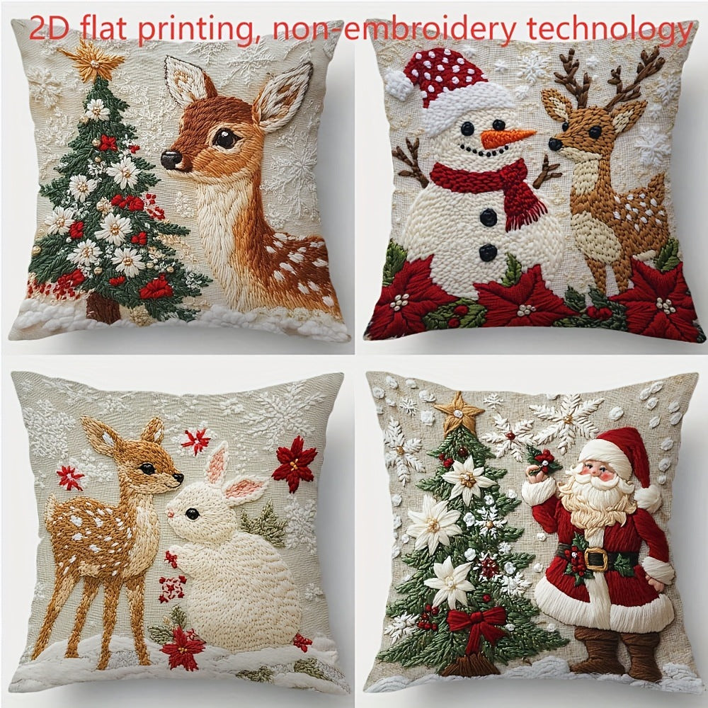 Housse Coussin Noël Lin - Décoration Canapé Renne Lapin Festif - BMYANY