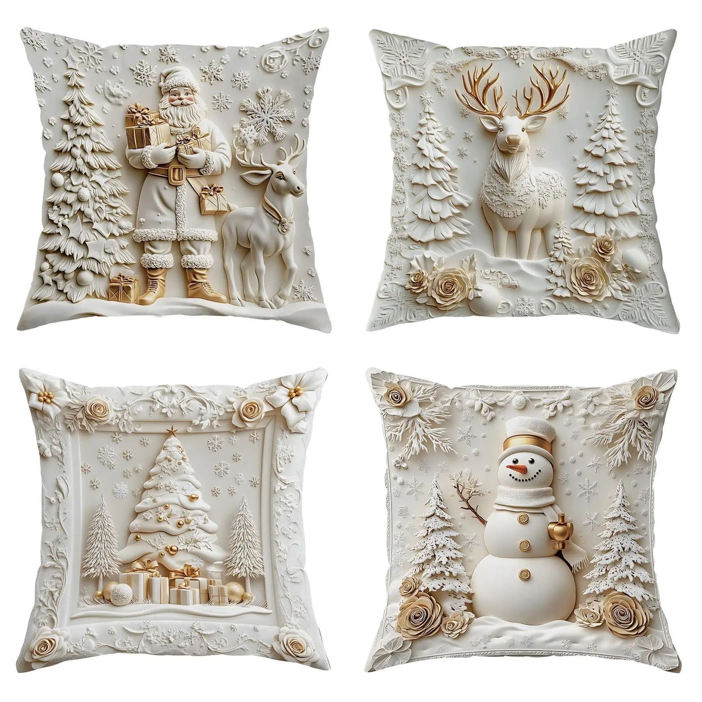 Housse Coussin Noël Lin - Décoration Canapé Renne Lapin Festif - BMYANY
