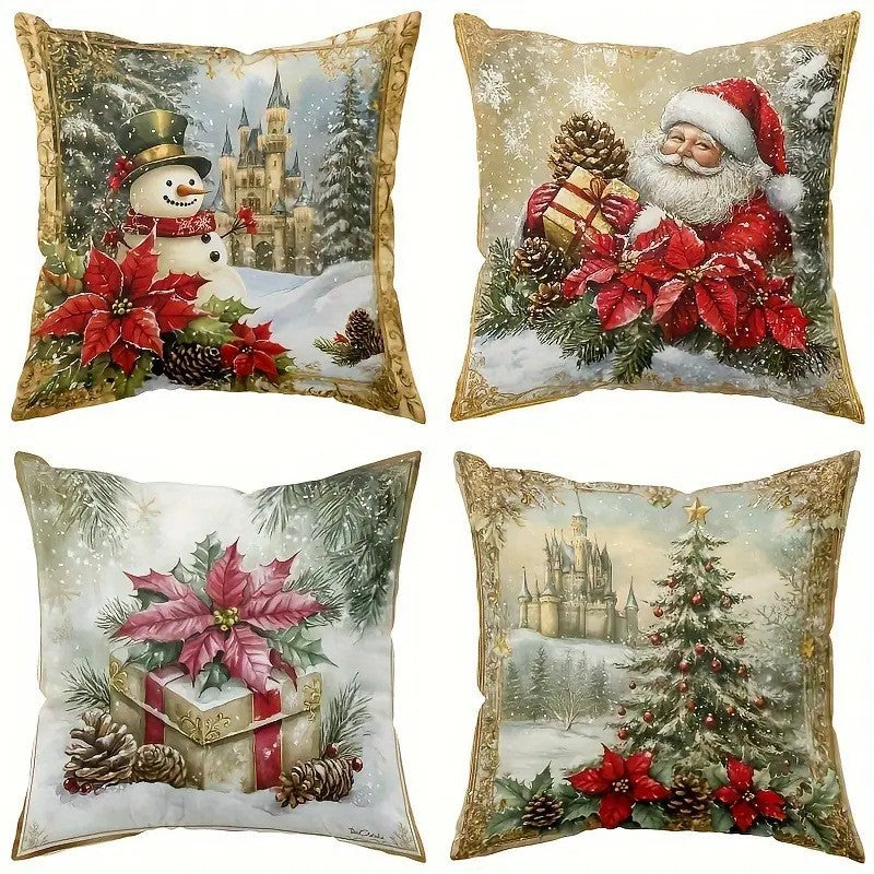 Housse Coussin Noël Lin - Décoration Canapé Renne Lapin Festif - BMYANY