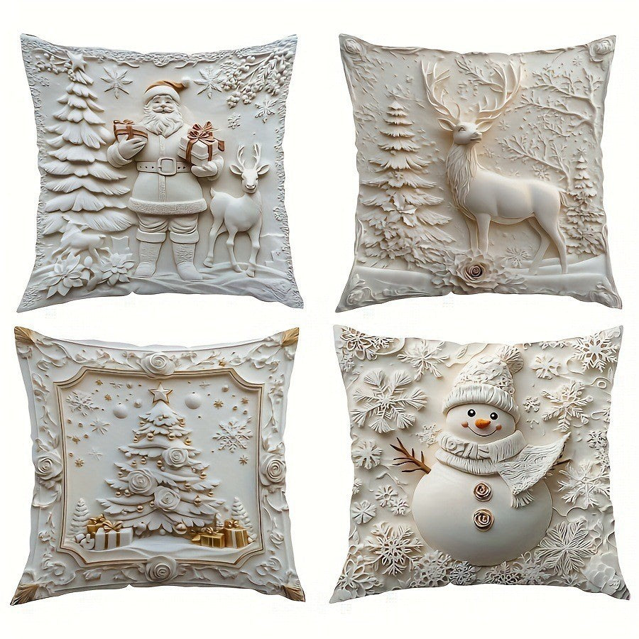 Housse Coussin Noël Lin - Décoration Canapé Renne Lapin Festif - BMYANY