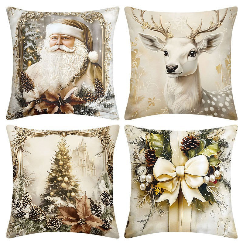 Housse Coussin Noël Lin - Décoration Canapé Renne Lapin Festif - BMYANY