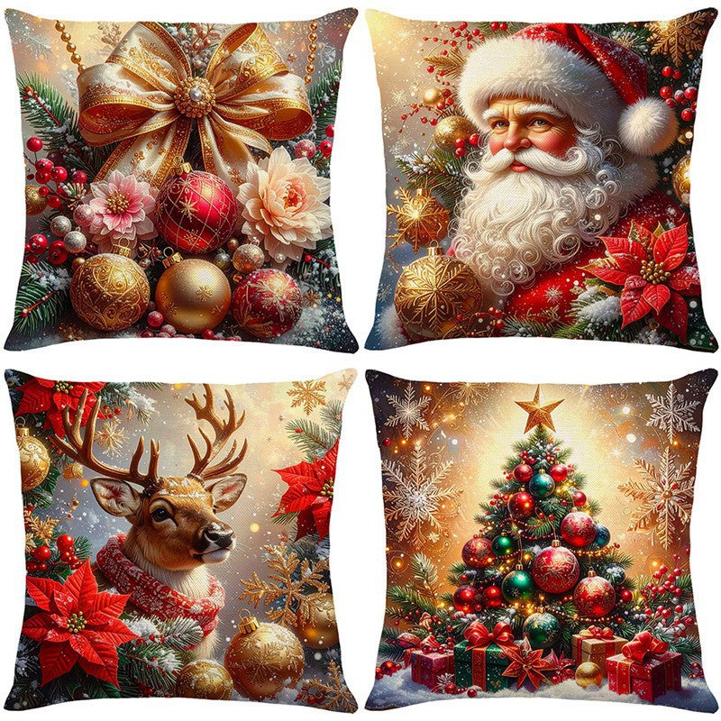 Housse Coussin Noël Lin - Décoration Canapé Renne Lapin Festif - BMYANY