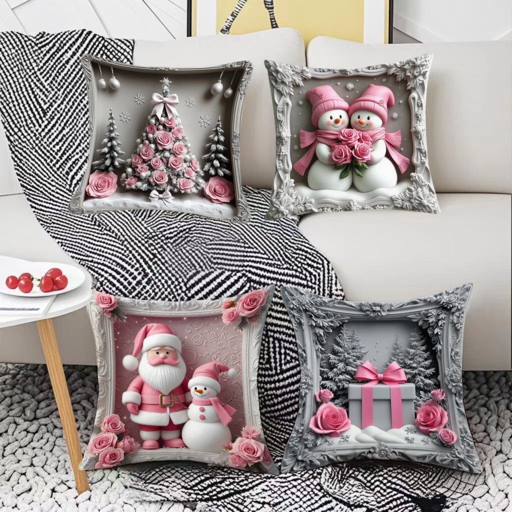 Housse Coussin Noël Lin - Décoration Canapé Renne Lapin Festif - BMYANY