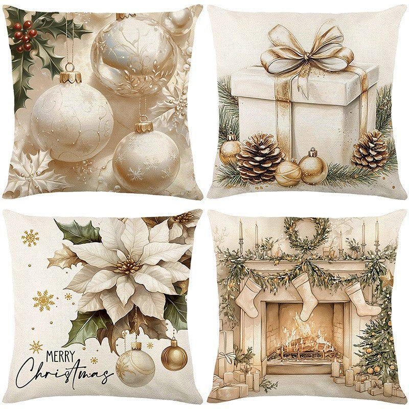 Housse Coussin Noël Lin - Décoration Canapé Renne Lapin Festif - BMYANY