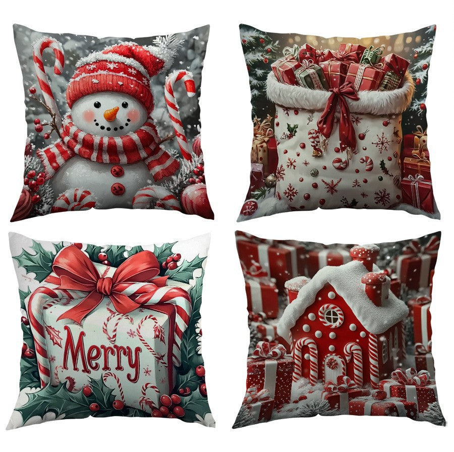 Housse Coussin Noël Lin - Décoration Canapé Renne Lapin Festif - BMYANY
