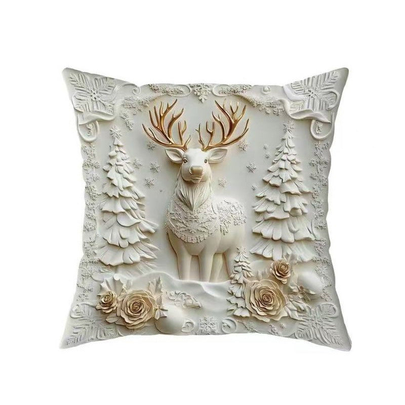 Housse Coussin Noël Lin - Décoration Canapé Renne Lapin Festif - BMYANY