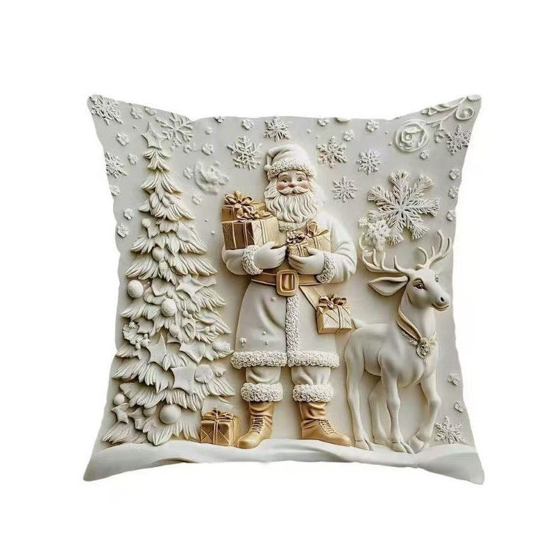 Housse Coussin Noël Lin - Décoration Canapé Renne Lapin Festif - BMYANY