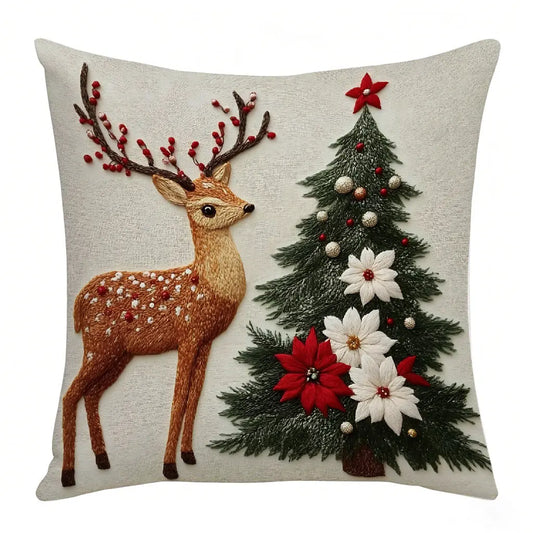 Housse Coussin Noël Lin Décoration Élan Lapin Canapé Ambiance Festive - BMYANY