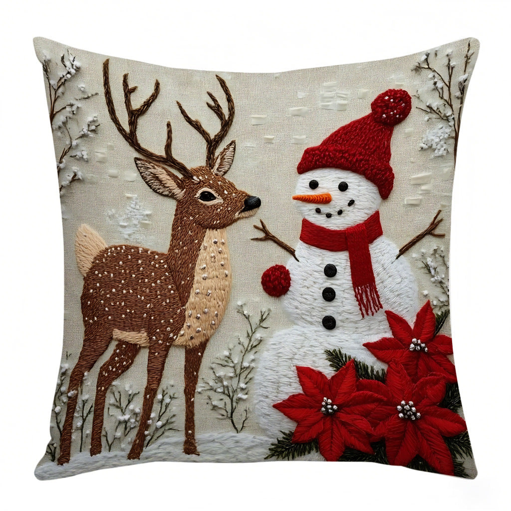 Housse Coussin Noël Lin Décoration Élan Lapin Canapé Ambiance Festive - BMYANY