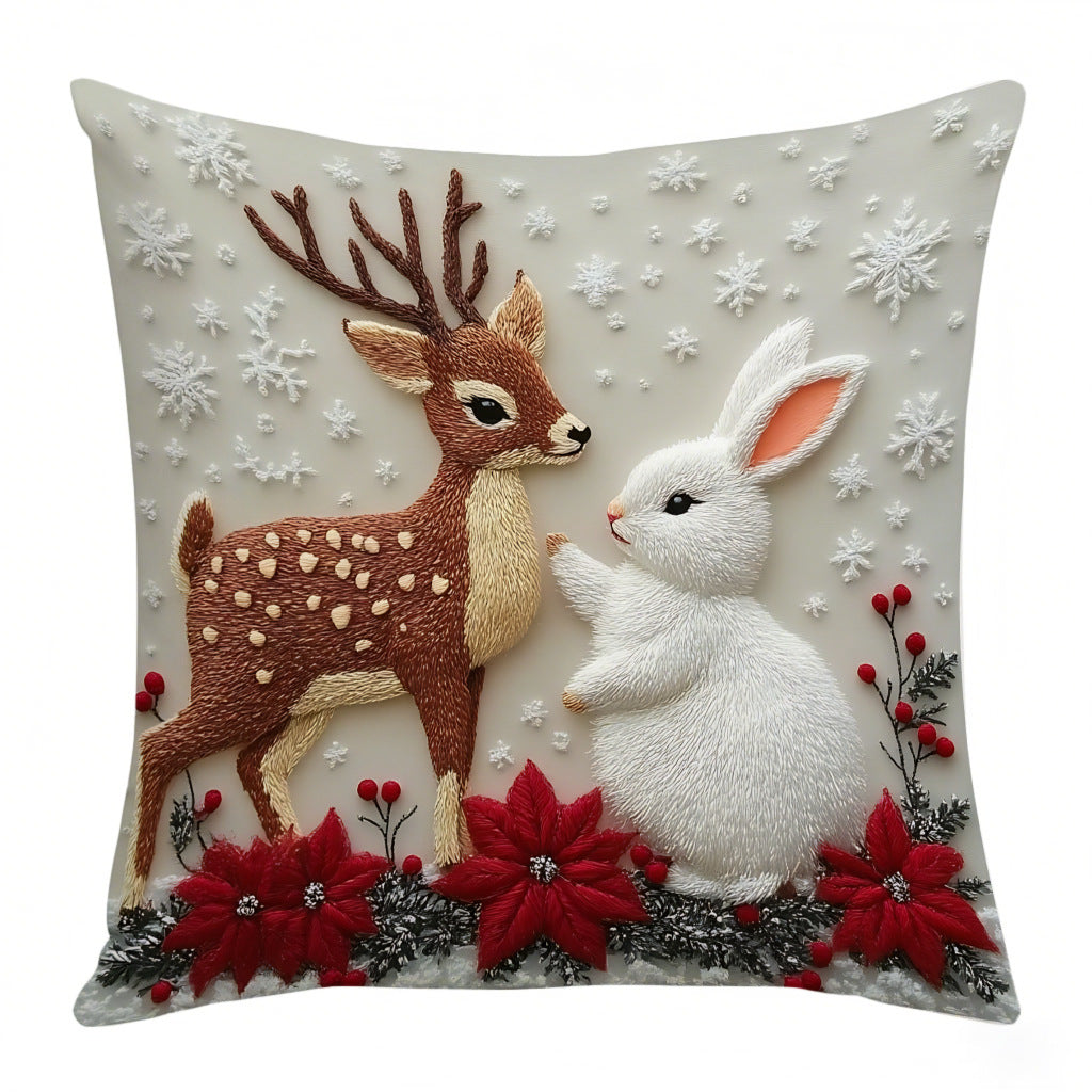 Housse Coussin Noël Lin Décoration Élan Lapin Canapé Ambiance Festive - BMYANY
