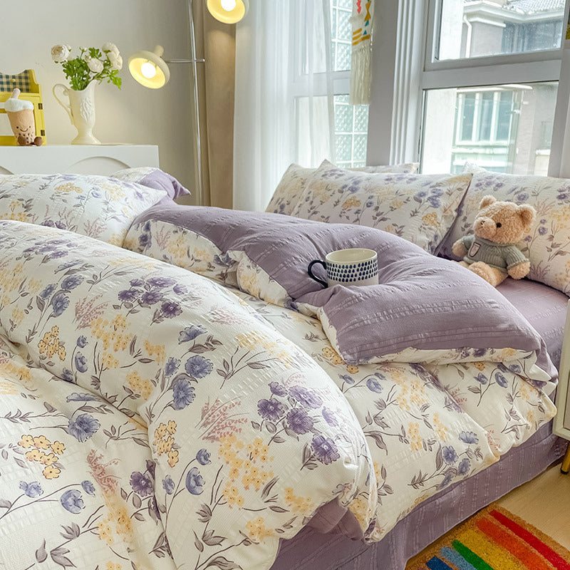 Housse de Couette 4 Pièces Coton Jacquard Doux - BMYANY