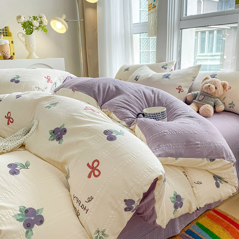 Housse de Couette 4 Pièces Coton Jacquard Doux - BMYANY