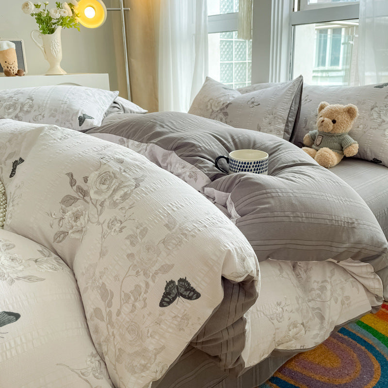 Housse de Couette 4 Pièces Coton Jacquard Doux - BMYANY