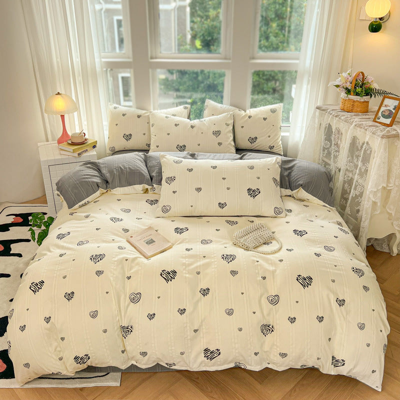 Housse de Couette 4 Pièces Coton Jacquard Doux - BMYANY