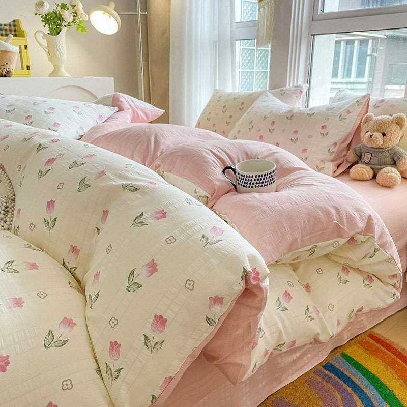 Housse de Couette 4 Pièces Coton Jacquard Doux - BMYANY