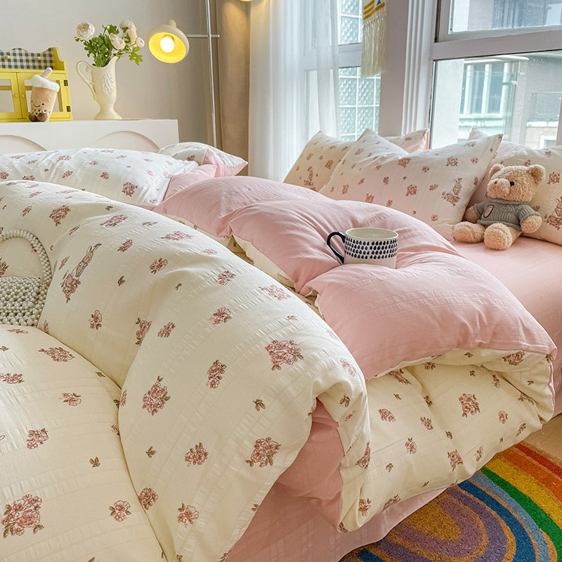 Housse de Couette 4 Pièces Coton Jacquard Doux - BMYANY