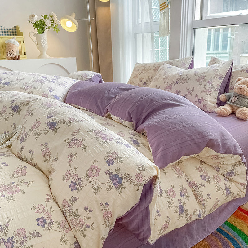 Housse de Couette 4 Pièces Coton Jacquard Doux - BMYANY