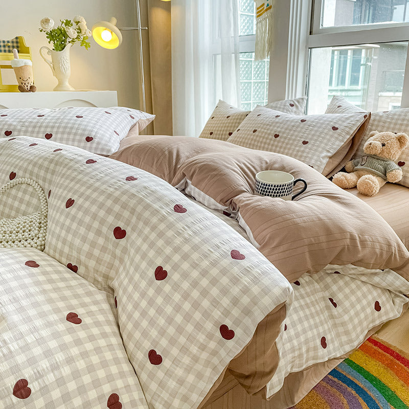 Housse de Couette 4 Pièces Coton Jacquard Doux - BMYANY