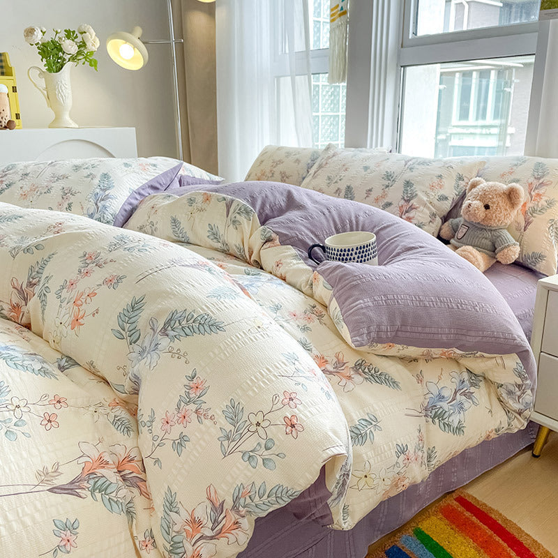 Housse de Couette 4 Pièces Coton Jacquard Doux - BMYANY