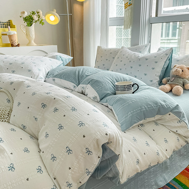 Housse de Couette 4 Pièces Coton Jacquard Doux - BMYANY