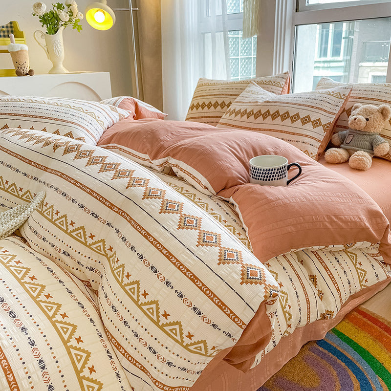 Housse de Couette 4 Pièces Coton Jacquard Doux - BMYANY