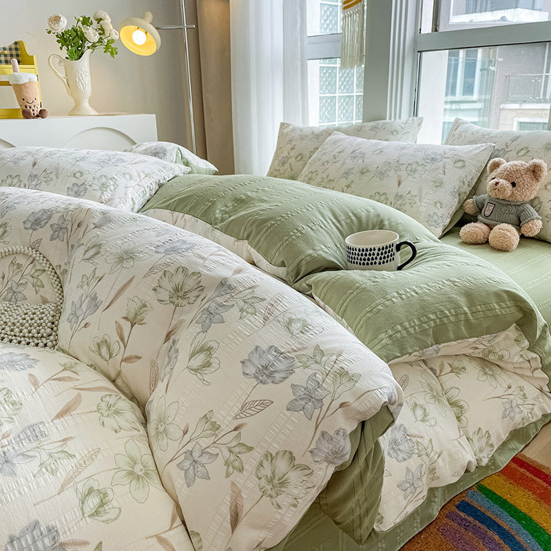Housse de Couette 4 Pièces Coton Jacquard Doux - BMYANY