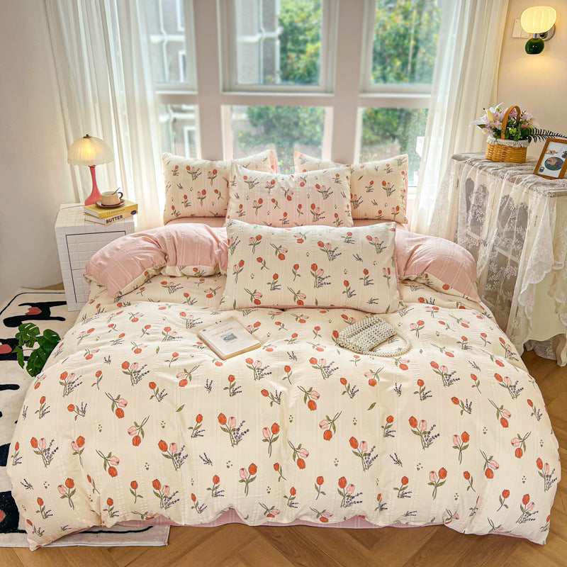 Housse de Couette 4 Pièces Coton Jacquard Doux - BMYANY