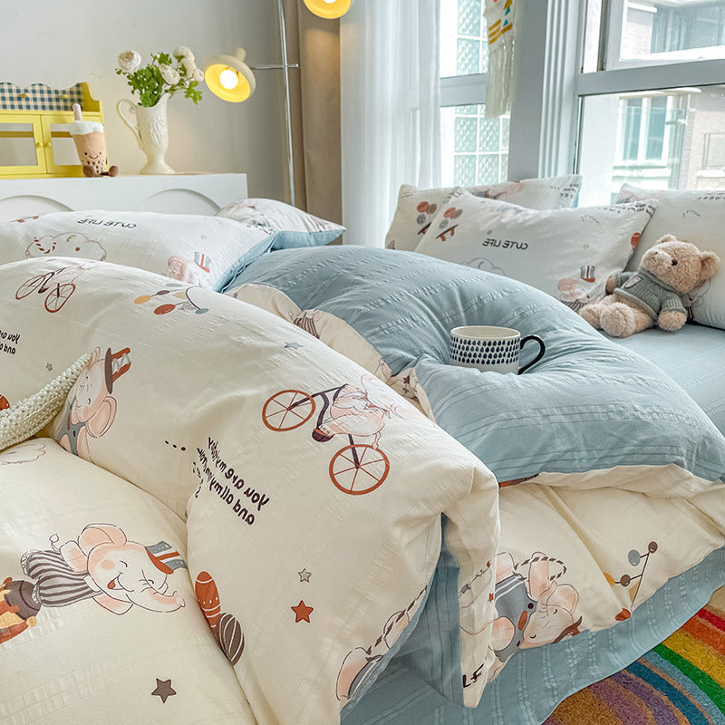 Housse de Couette 4 Pièces Coton Jacquard Doux - BMYANY