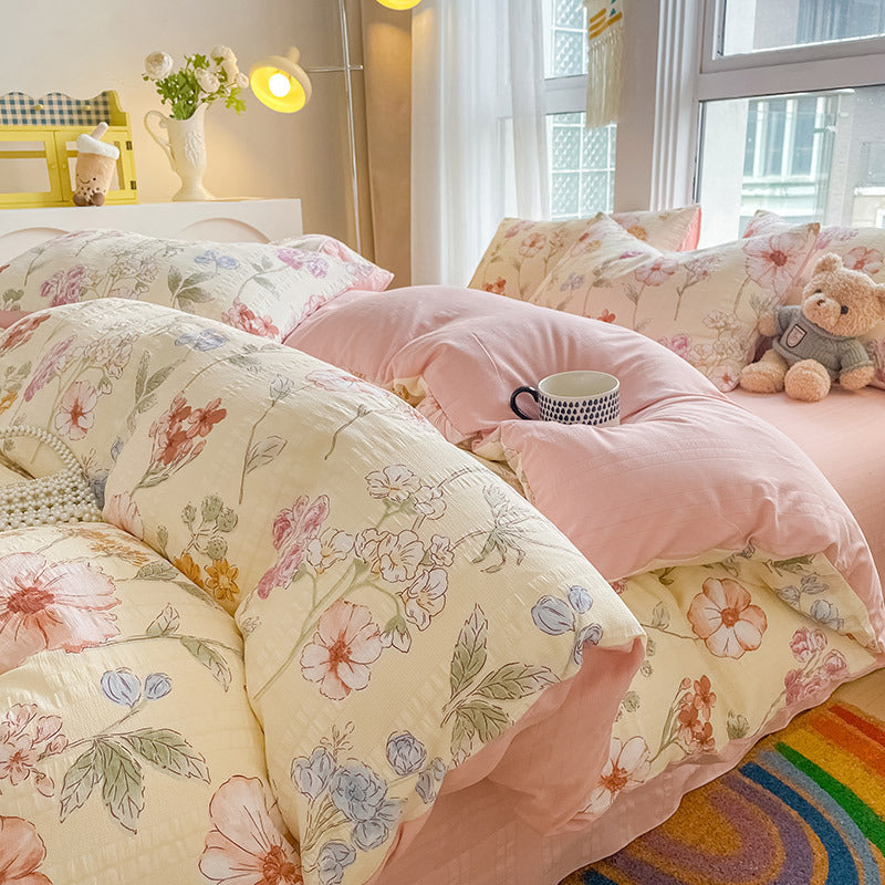 Housse de Couette 4 Pièces Coton Jacquard Doux - BMYANY