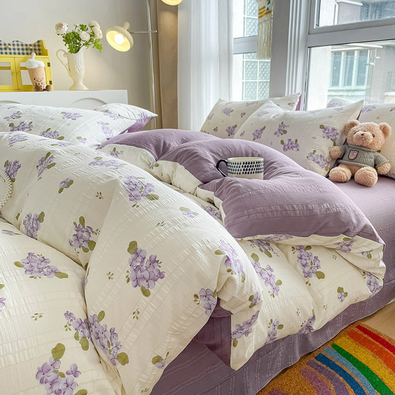 Housse de Couette 4 Pièces Coton Jacquard Doux - BMYANY
