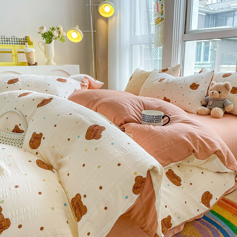 Housse de Couette 4 Pièces Coton Jacquard Doux - BMYANY