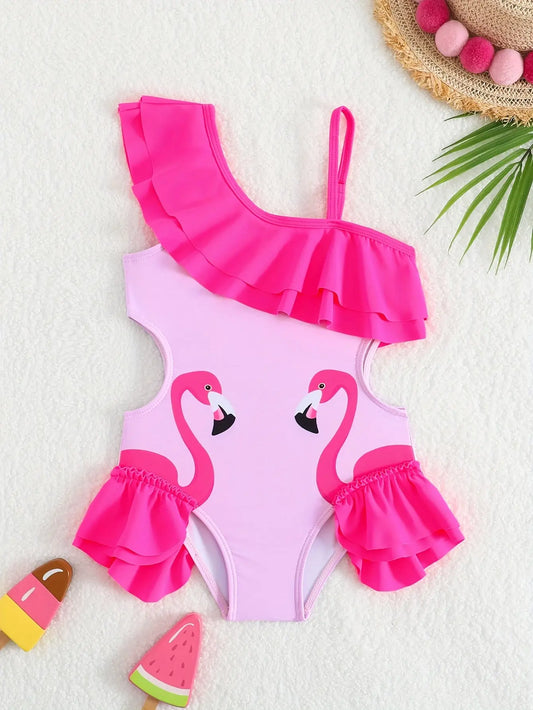 Maillot de bain une pièce motif flamant rose pour filles - BMYANY
