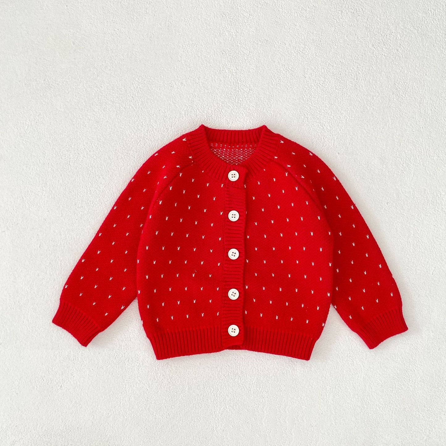 Manteau Jacquard rouge tricoté pour enfants d’automne, tendre et doux - BMYANY