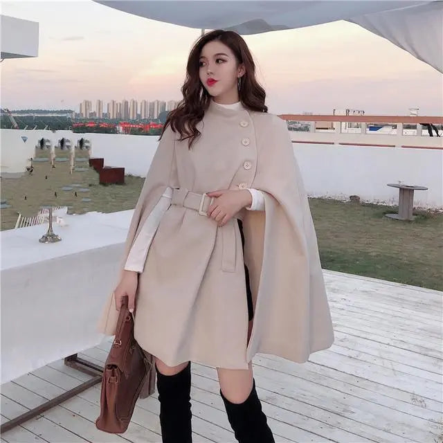 Manteau Laine Cape Châle Style Parisien Élégant - BMYANY