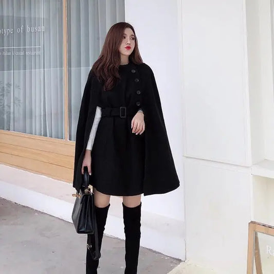 Manteau Laine Cape Châle Style Parisien Élégant - BMYANY