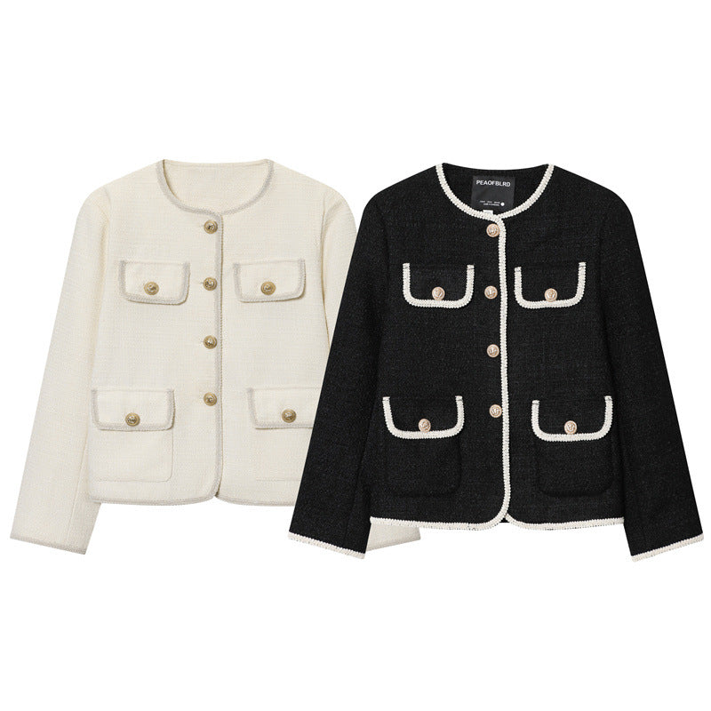 Manteau Élégant en Velours avec Col Rond et Poches - Femme - BMYANY