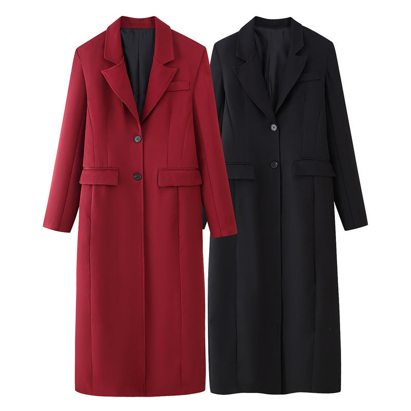 Manteau long élégant bicolore ajusté pour femmes - BMYANY