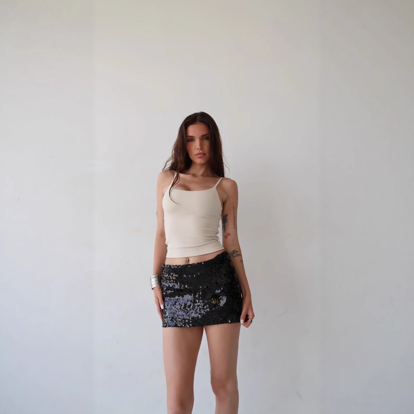 Mini-Jupe Taille Haute Moulante Sequins Nœud - BMYANY