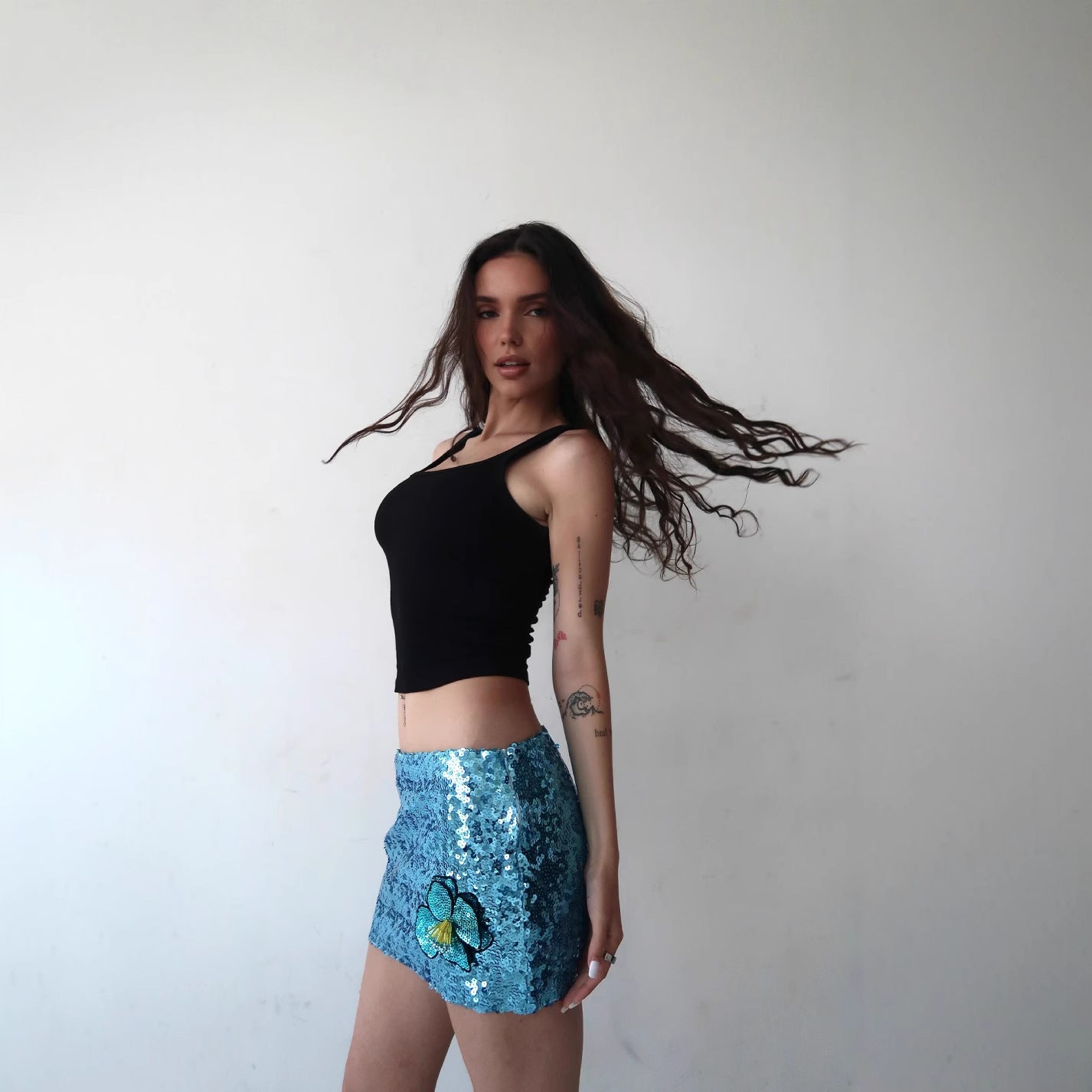 Mini-Jupe Taille Haute Moulante Sequins Nœud - BMYANY