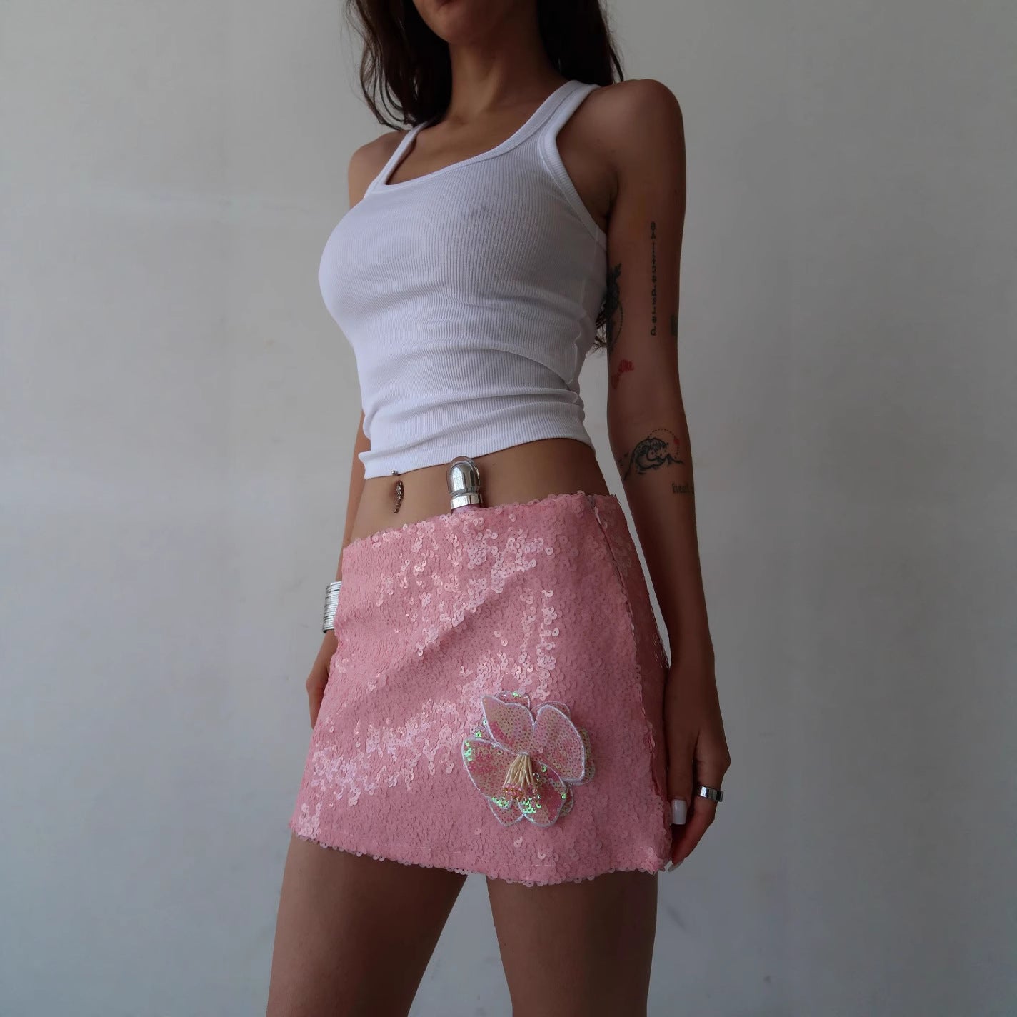 Mini-Jupe Taille Haute Moulante Sequins Nœud - BMYANY
