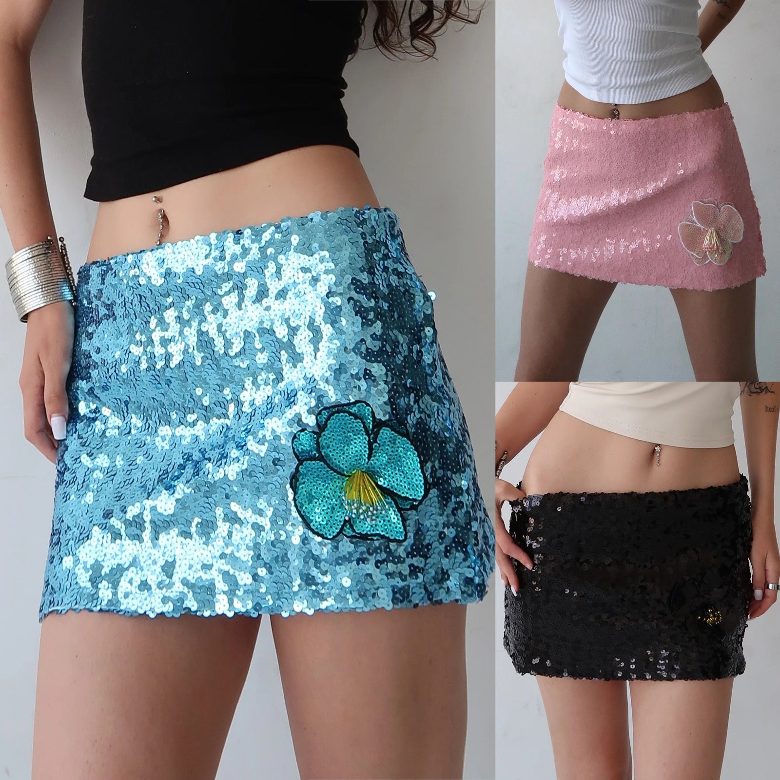 Mini-Jupe Taille Haute Moulante Sequins Nœud - BMYANY