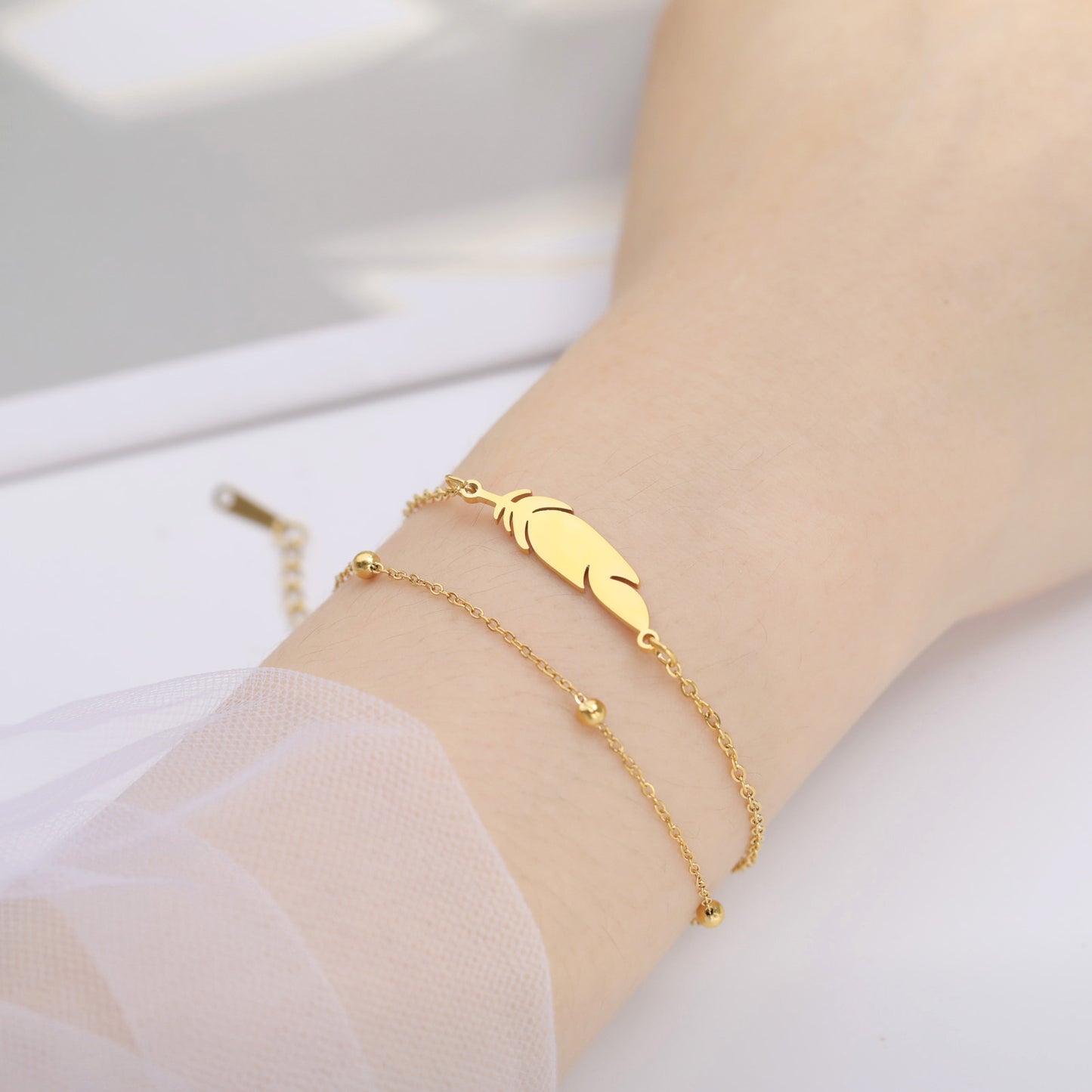 Bracelet simple et tendance en acier inoxydable à double couche