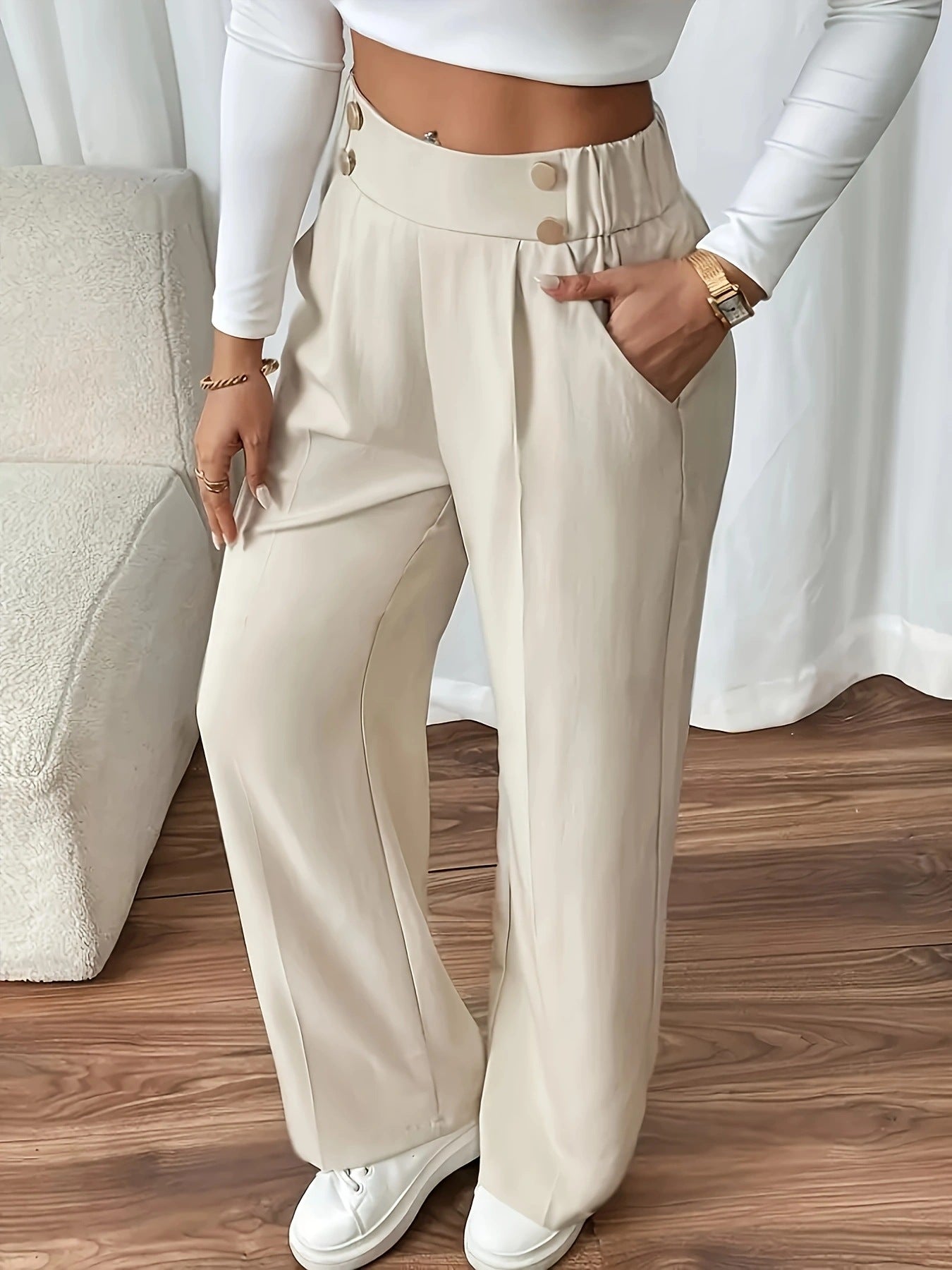 Pantalon Femme Taille Haute Fluide - Style Casual Élégant - BMYANY